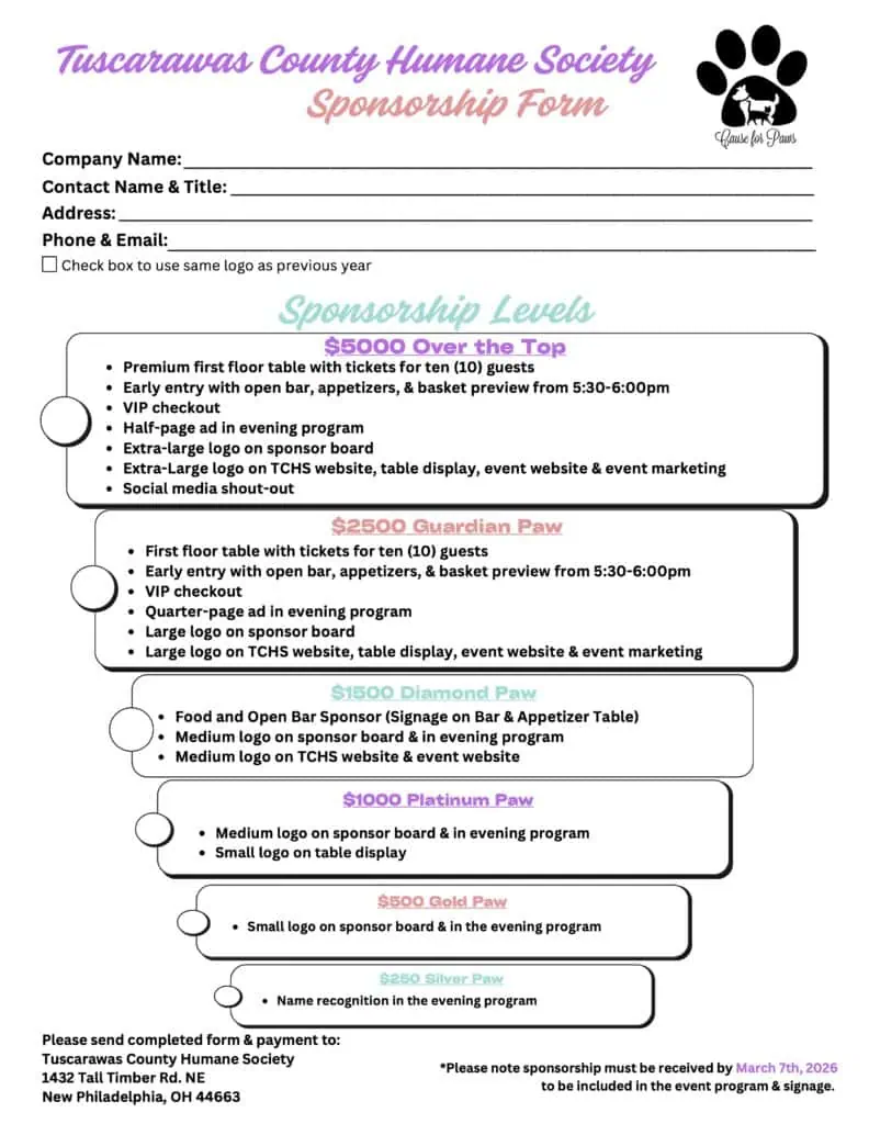 Cause for Paws 2026 Sponsorship Form