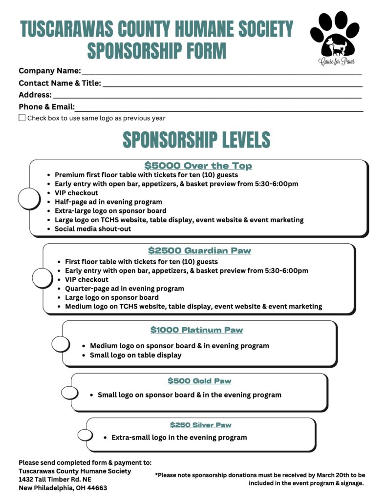 Cause for Paws Sponsorship Form 2025 image